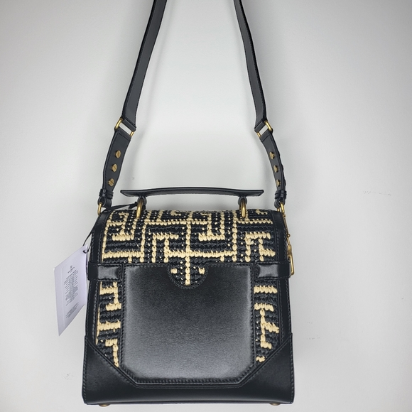BalmainBBuzz 23 Monogram Raffia Shoulder Bag - Picture 2 of 3